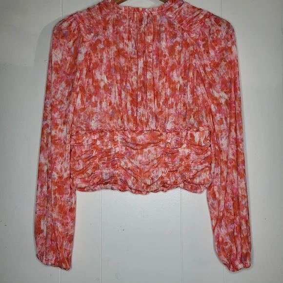 Anthropologie Pink and Orange Abstract Button-Front Blouse - Picture 5 of 12